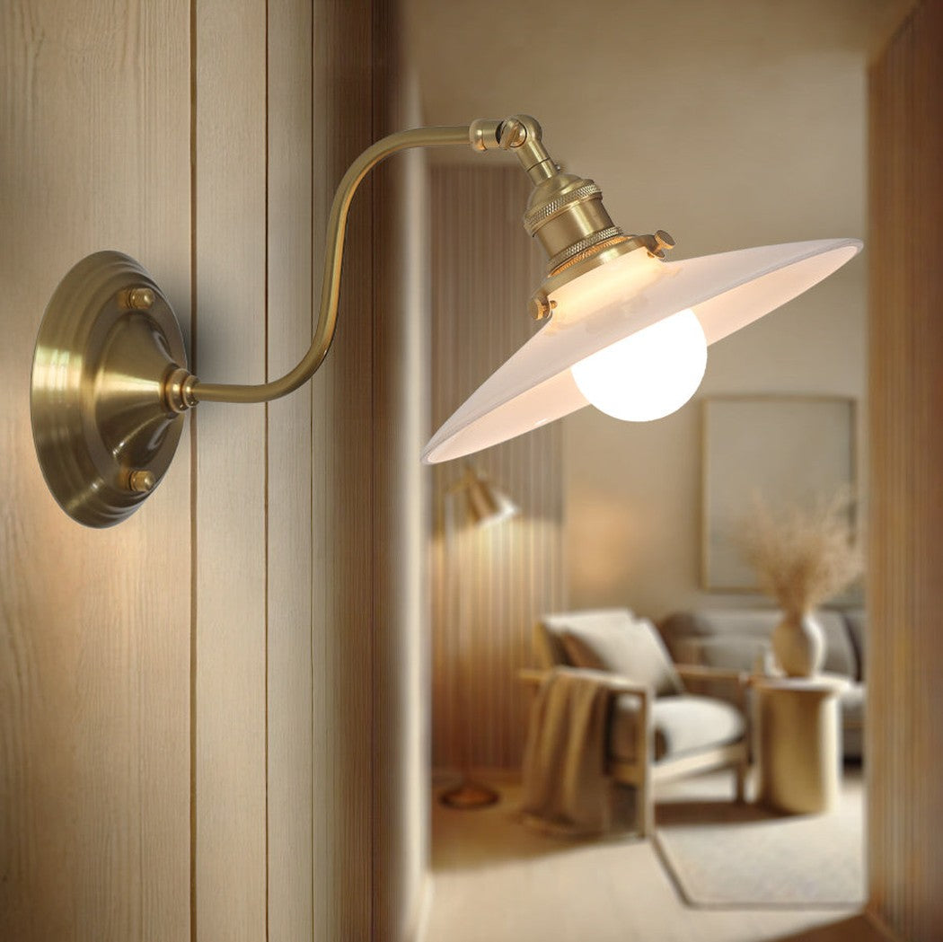 Frosted Glass Wall Light, Brass — French Country