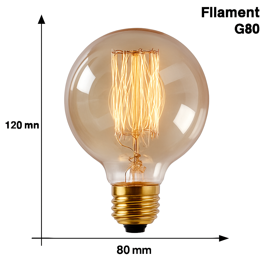 Vintage Straight Filament Globe Bulb G80 E27 40W Warm White