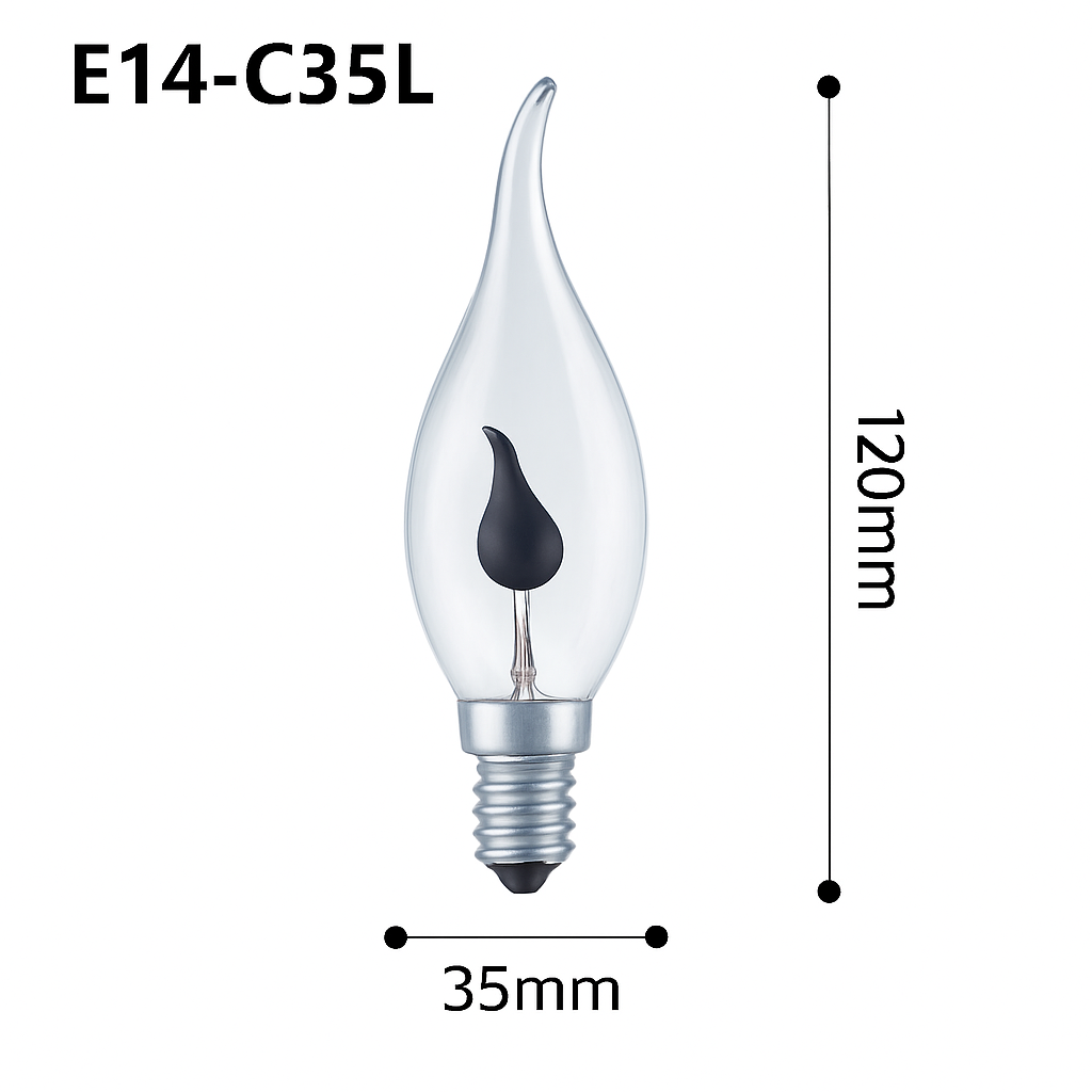 E14 Flame LED Bulb 3W Warm White — C35L Candle Shape