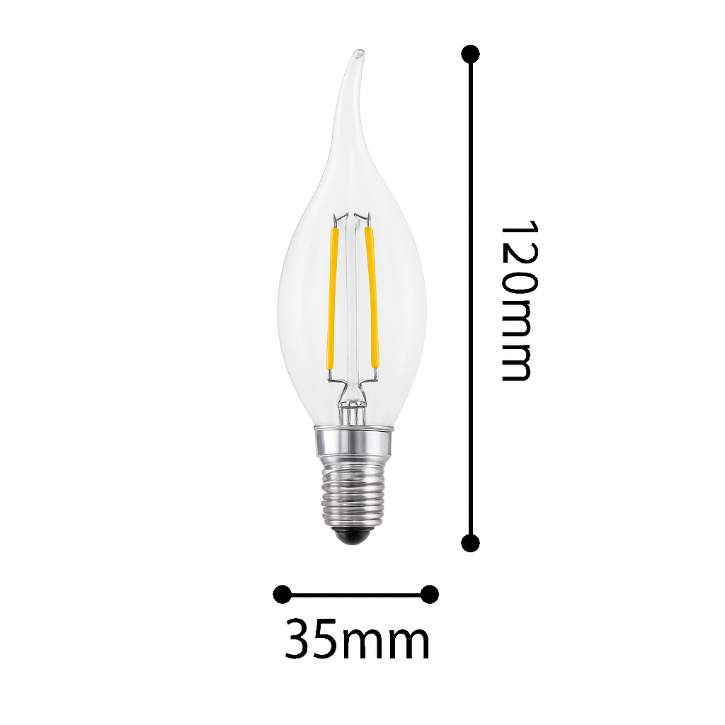 C35L Torpedo Candle LED Filament Bulb E14 2W–8W Warm & Cool White