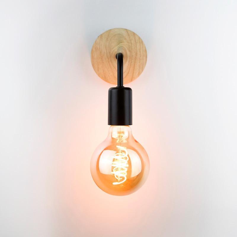 Industrial Design Wall Light Black Metal Wood E27