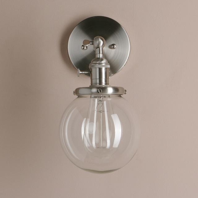Brushed Aluminium Wall Light Hand-Blown Glass E27 180° Arm Socket Switch