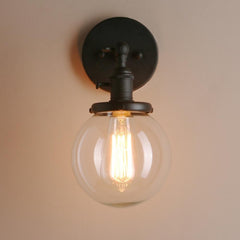 Industrial Black Wall Light Metal Glass Adjustable Arm E27