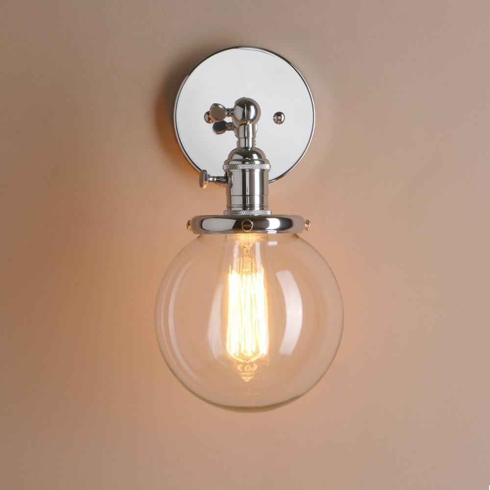 Chrome Wall Light Polished Chrome Glass E27 180° Arm Rotary Switch
