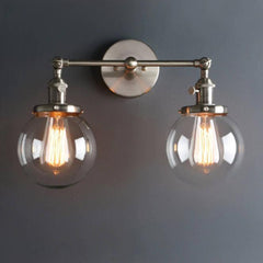Industrial Double Wall Light Black Metal Glass 2×E27