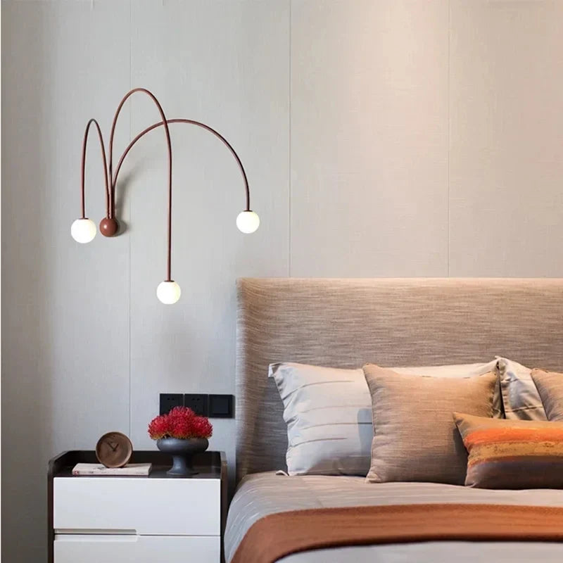 Curved Arch Wall Light 3 Globe LED IP20 — Black, Red or Gold
