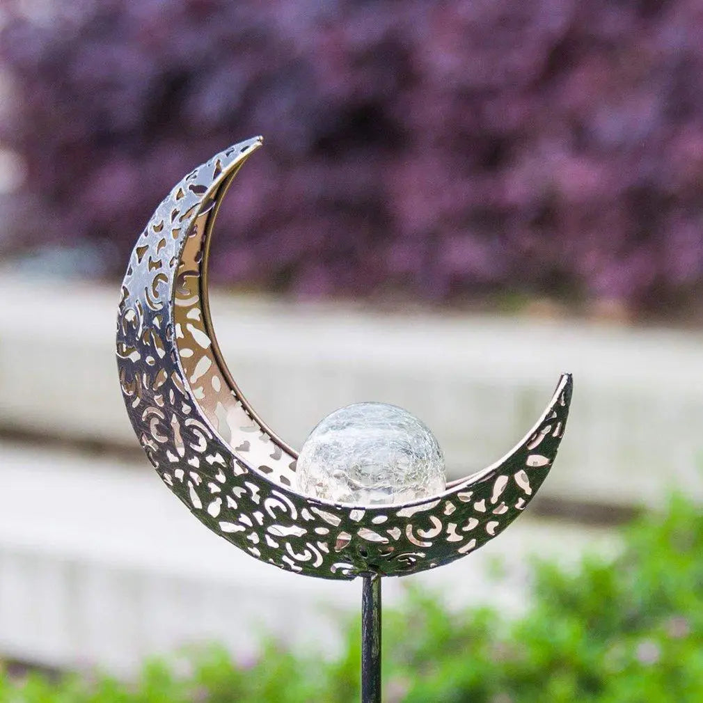 Solar Half Moon Garden Stake Light Stainless Steel