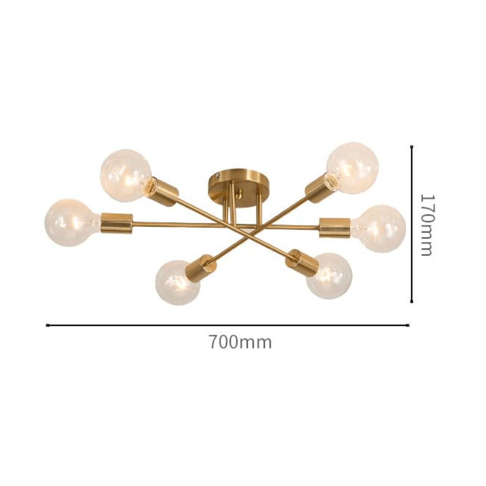 6-Arm Industrial Ceiling Light Gold 6×E27 40W