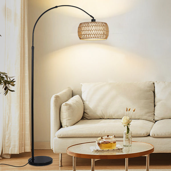 Arc Rattan Floor Lamp Marble Base Dimmable CCT Remote Control 160–185cm