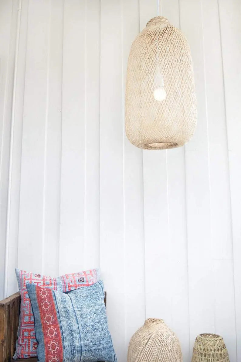 Compressible Bamboo Pendant Light E27 3 Sizes