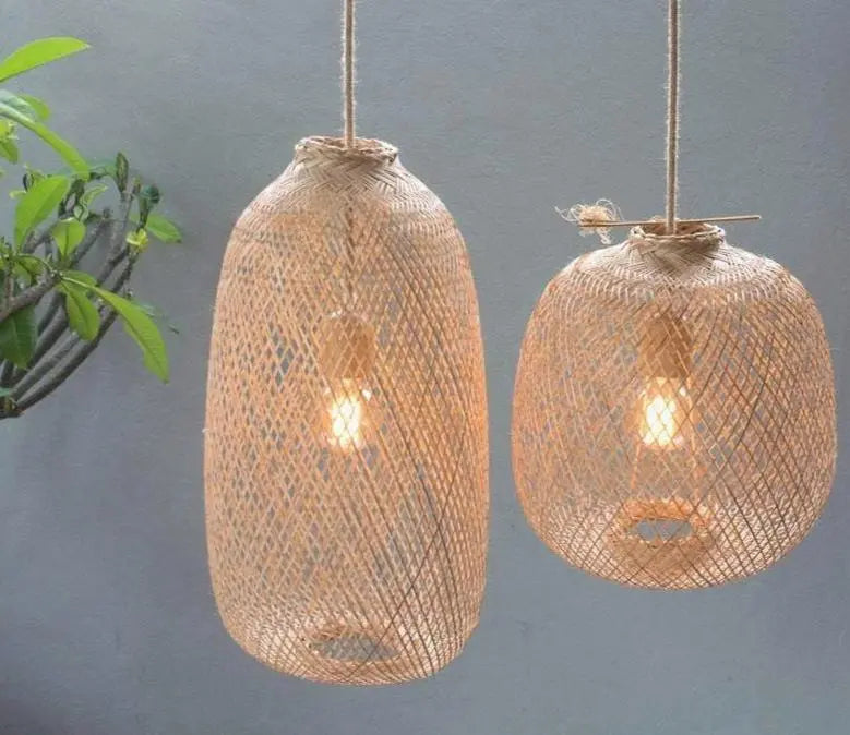 Compressible Bamboo Pendant Light E27 3 Sizes