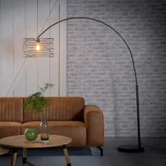 Industrial Arc Floor Lamp Swirl Metal Shade Anthracite E27 H162cm