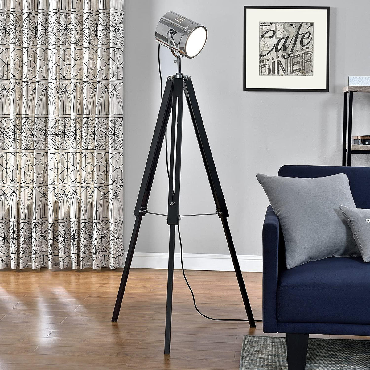 Industrial Cinema Floor Lamp Black Chrome Steel E27