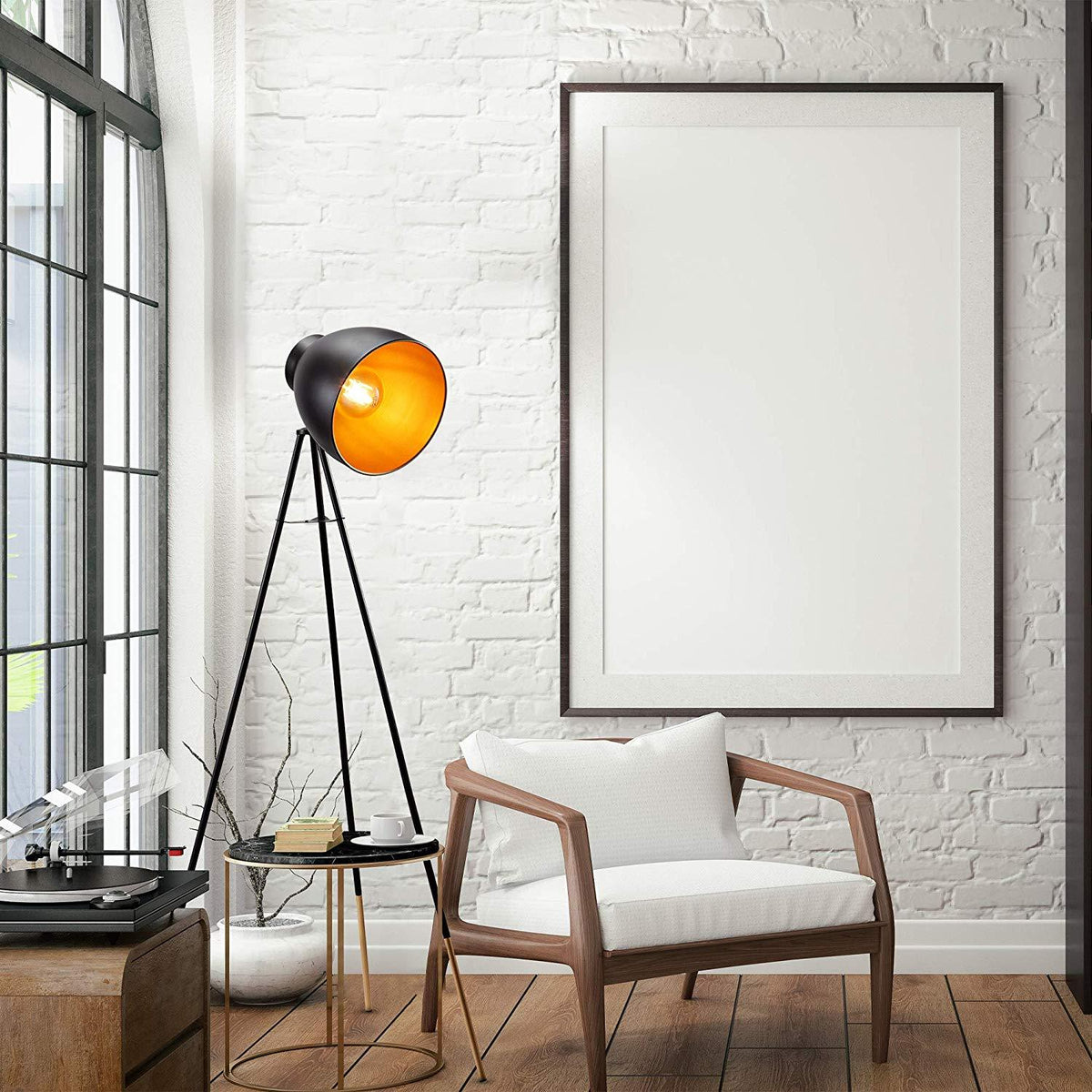 Classy Industrial Cinema Floor Lamp Wood Unfinished Metal E27