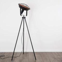 Industrial Cinema Grilled Loft Floor Lamp Wood Steel Grille Shade E27