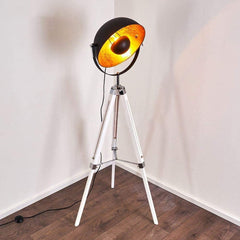 Moon Industrial Cinema Floor Lamp White Base Wood Steel E27