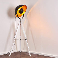 Moon XL Industrial Cinema Floor Lamp White Base Wood Metal E27