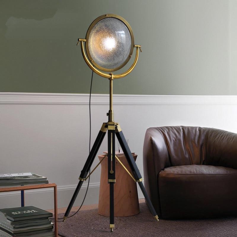 Industrial Cinema Spotlight Floor Lamp, E27, Bronze, Exposed Cage & Pulley