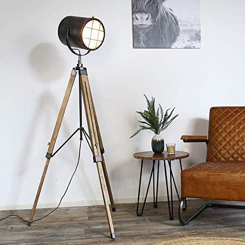 Industrial Cinema Projector Floor Lamp Brushed Black Wood Steel E27