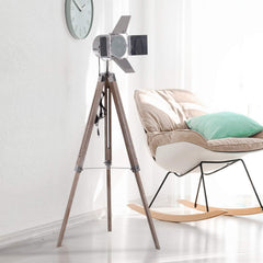 Retro Industrial Cinema Floor Lamp Wood Steel E27