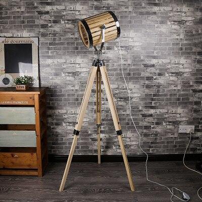 Industrial Cinema Barrel Floor Lamp Light Wood Metal E27
