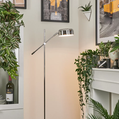 Designer Offset Floor Lamp Brushed Nickel Adjustable Arm E14