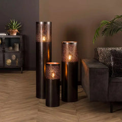 Oriental Black Floor Lamp Perforated Metal Nickel E27 H60cm