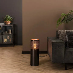 Oriental Black Floor Lamp Perforated Metal Nickel E27 H60cm