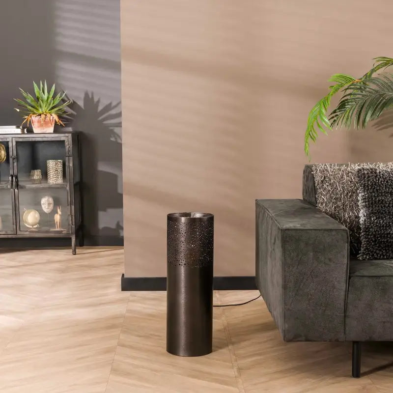 Oriental Black Floor Lamp Perforated Metal Nickel E27 H60cm