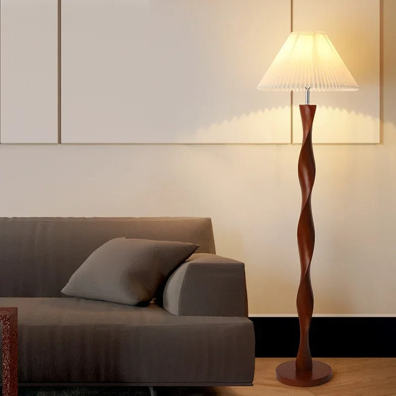 Bamboo & Wood Floor Lamp, Fabric Shade