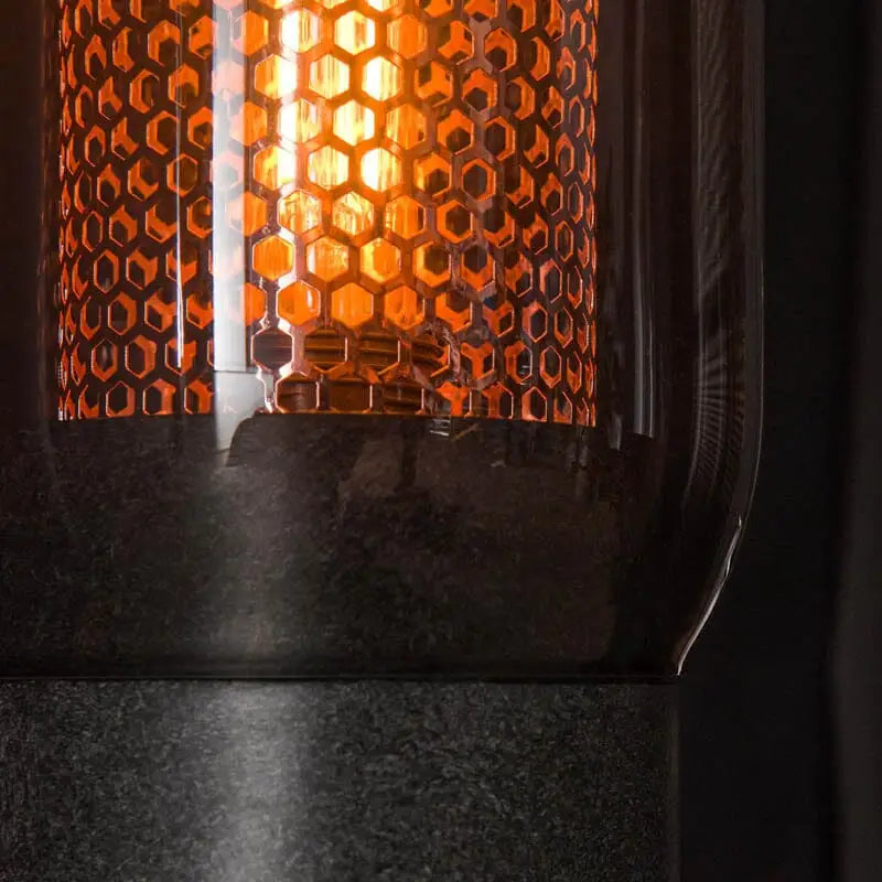 Vintage English Style Desk Lamp Smoked Glass Copper Mesh H50cm
