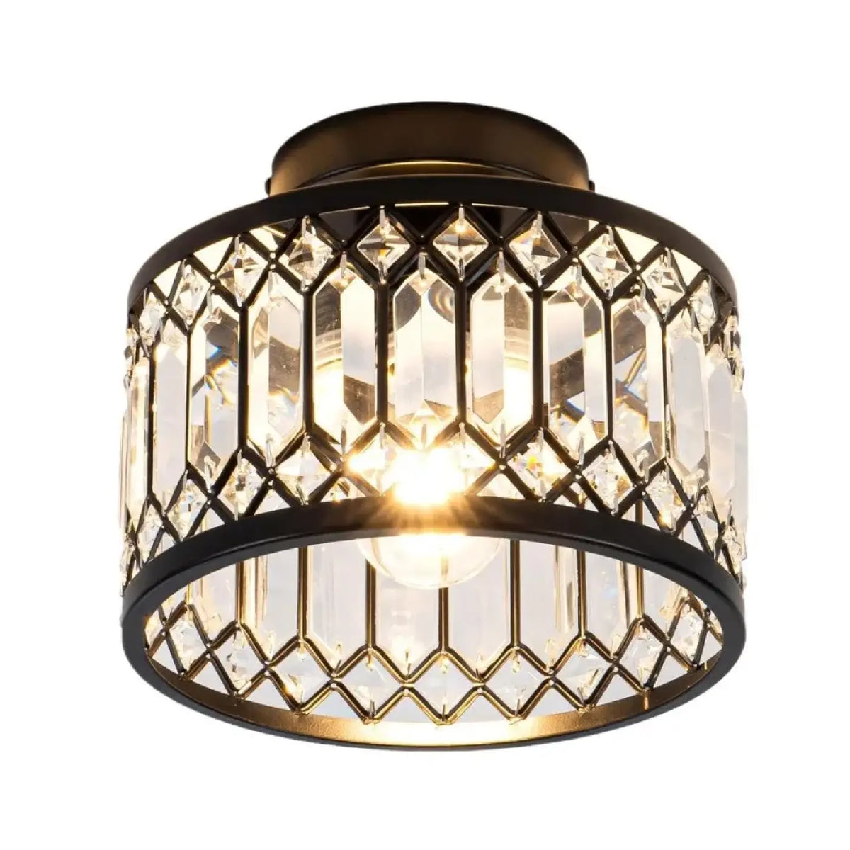 Black Metal Crystal Ceiling Light E27 Modern Industrial