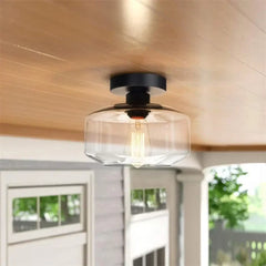 Vintage Glass Ceiling Light E27 Clear Shade Black Grey Gold Ø22 cm