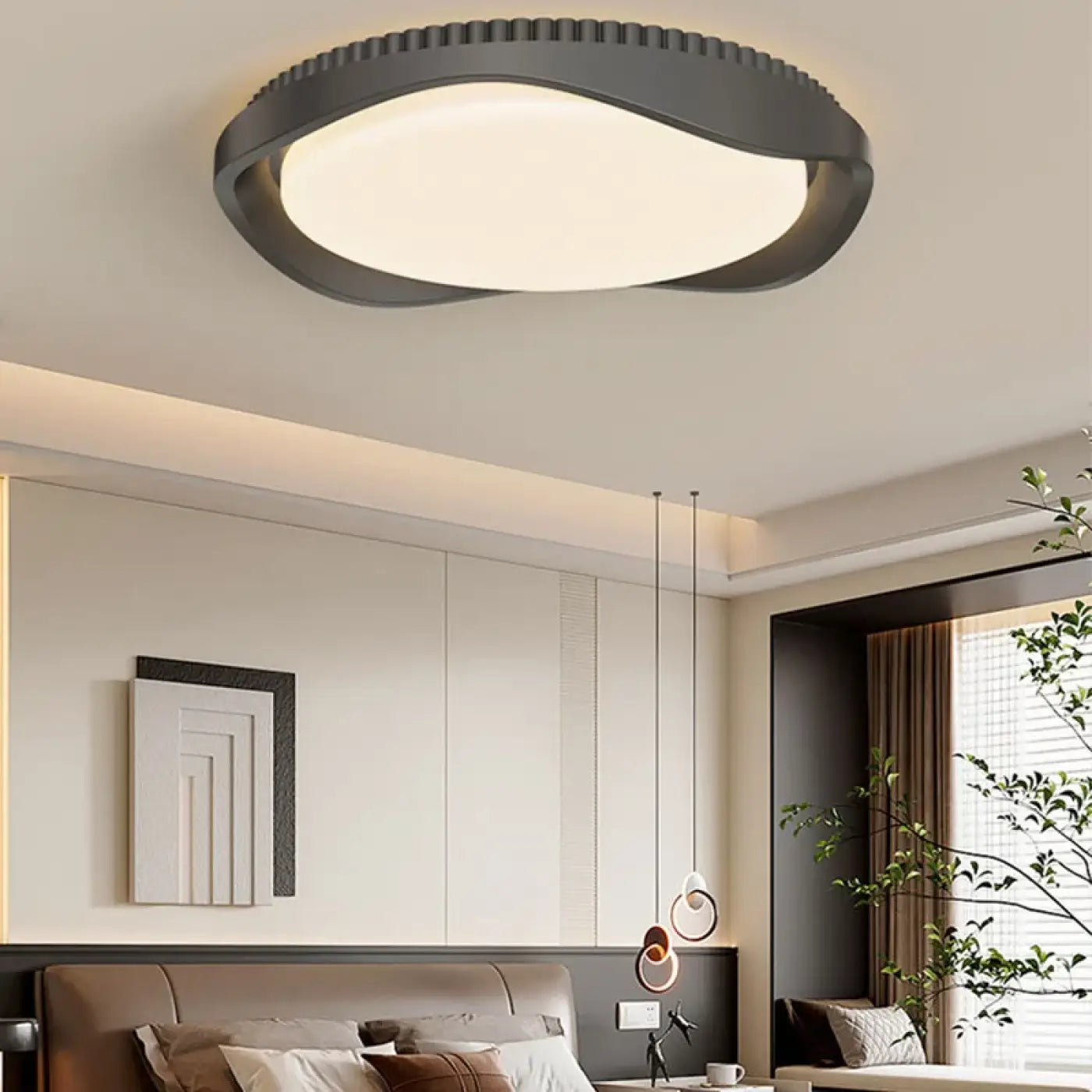 Round Wood Effect Ceiling Light E27 60W IP65 Brown Black