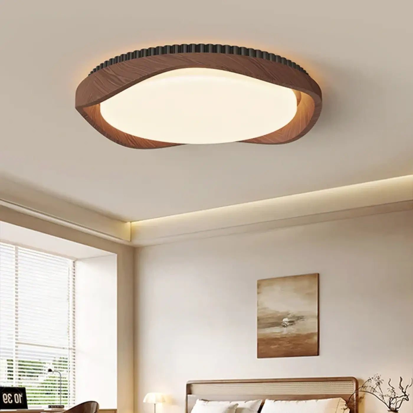 Round Wood Effect Ceiling Light E27 60W IP65 Brown Black