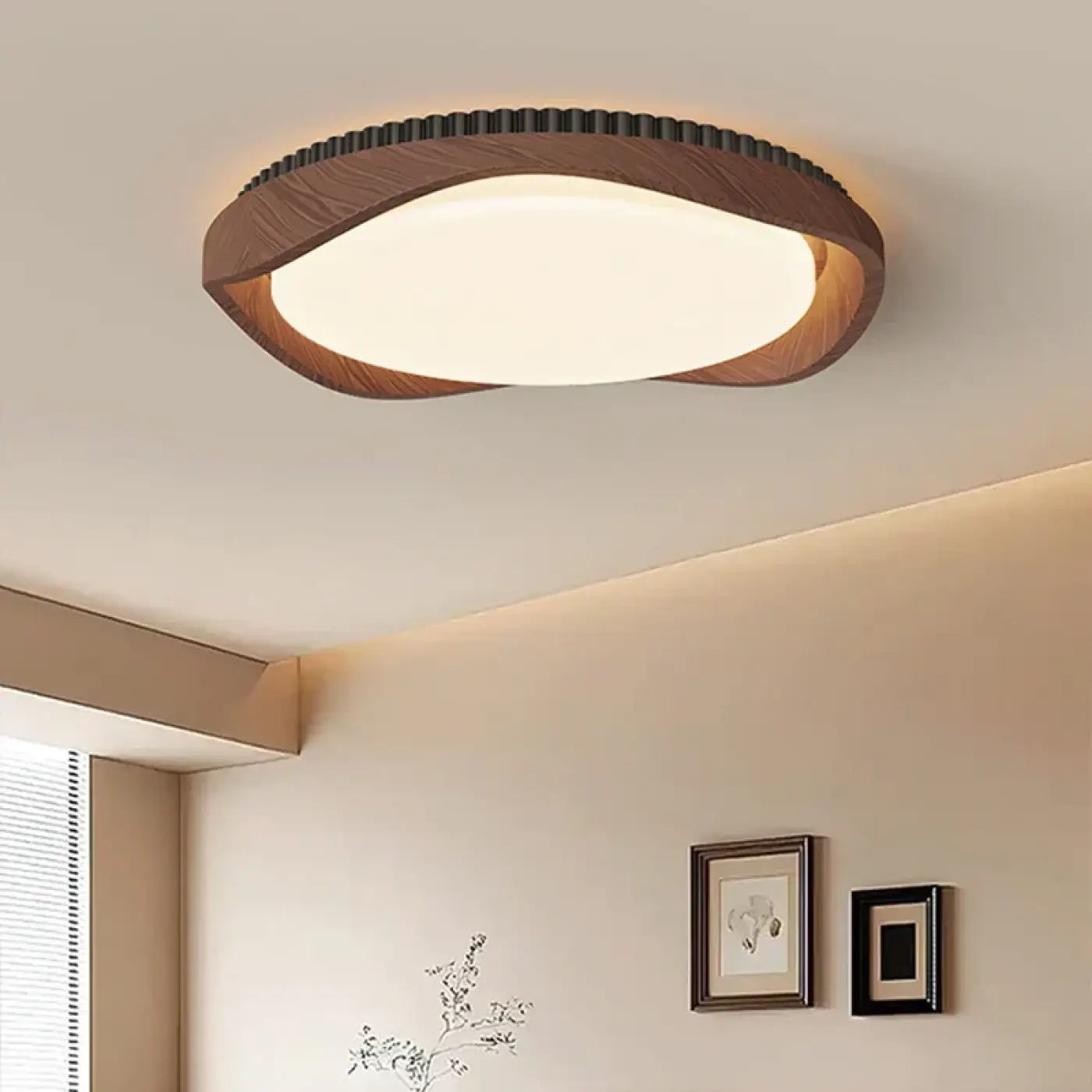 Round Wood Effect Ceiling Light E27 60W IP65 Brown Black