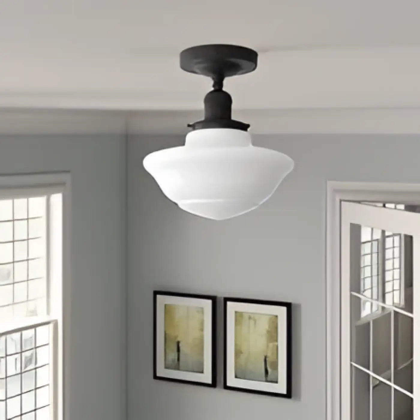 Globe Vintage Opal Glass Semi-Flush Ceiling Light, E27
