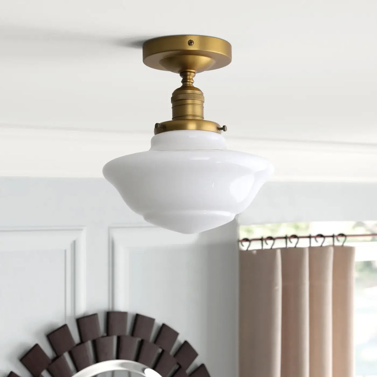 Globe Vintage Opal Glass Semi-Flush Ceiling Light, E27