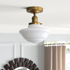 Globe Vintage Opal Glass Semi-Flush Ceiling Light, E27