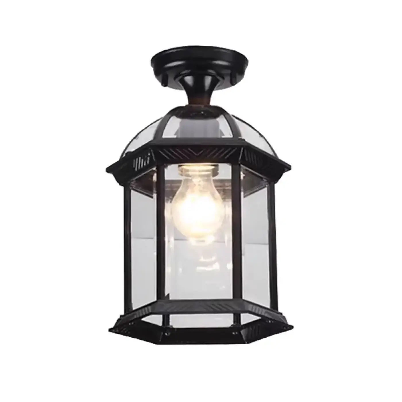 Industrial Metal Semi-Flush Ceiling Light E27 Gold Black