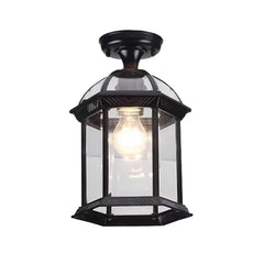 Industrial Metal Semi-Flush Ceiling Light E27 Gold Black