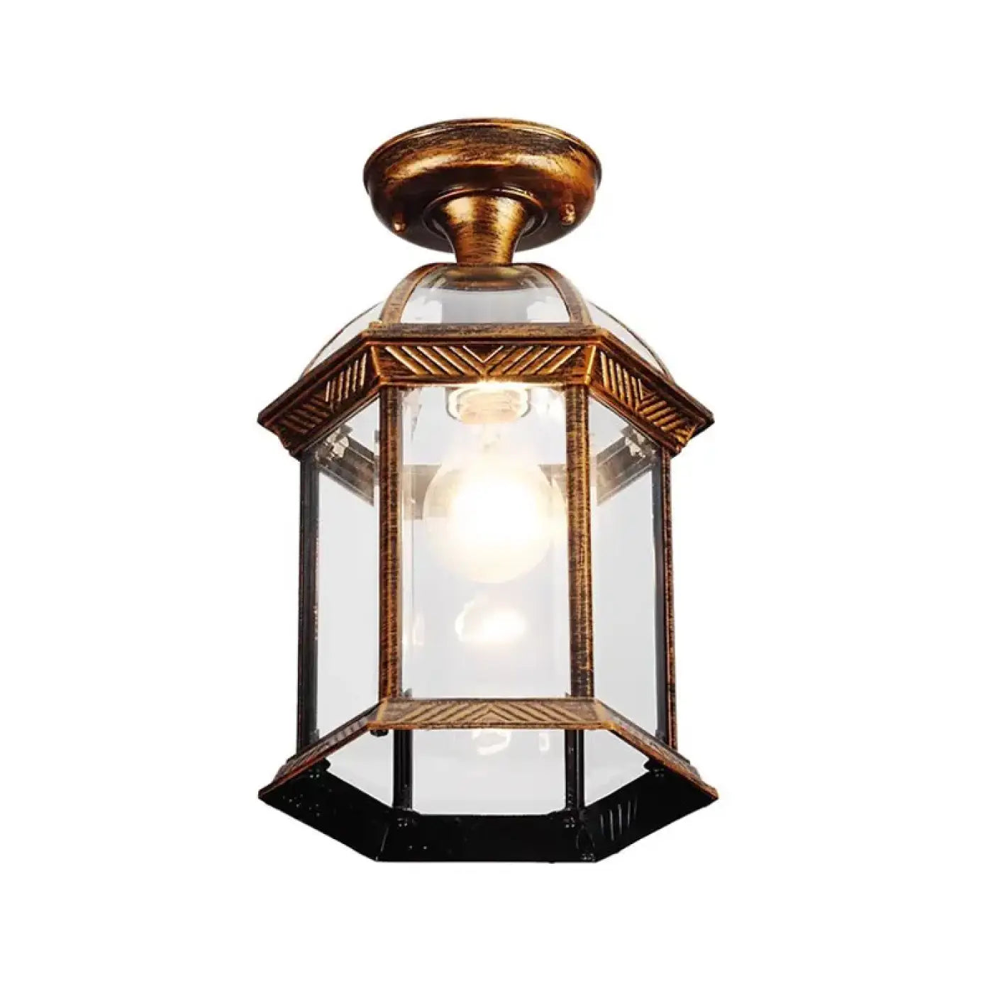 Industrial Metal Semi-Flush Ceiling Light E27 Gold Black