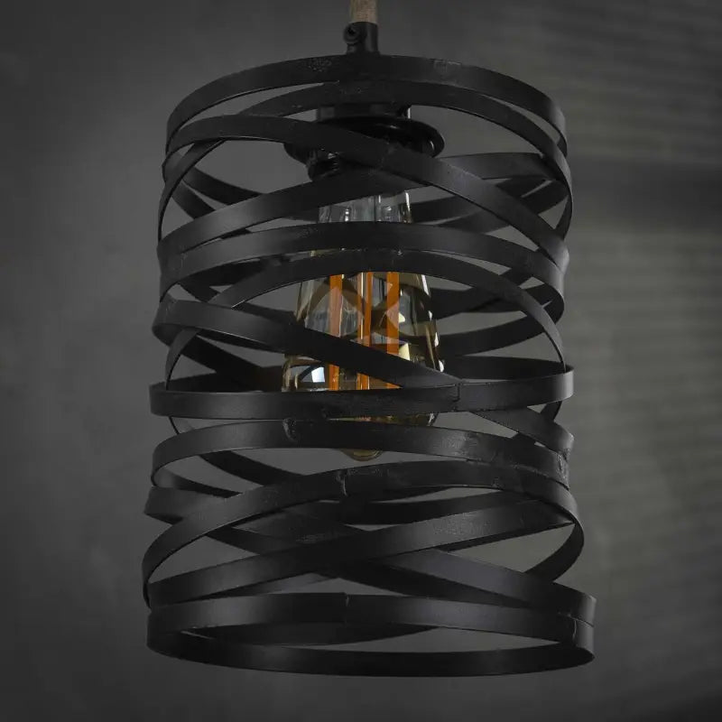 Industrial Twist Pendant Light 7 Grey Metal Shades Jute Rope E27 W157cm