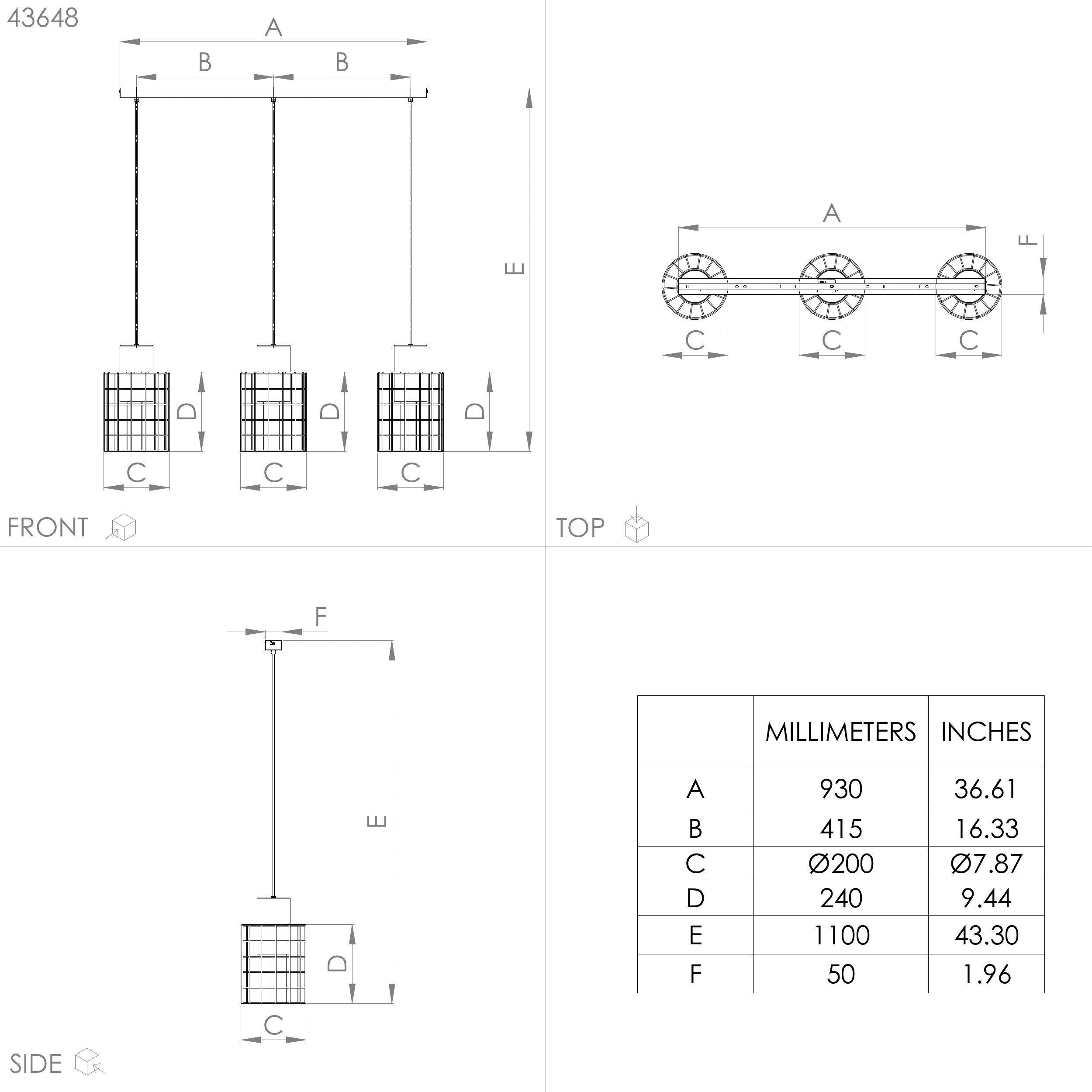 Galvanised Steel Chandelier Wire Cage 3×E27 90cm