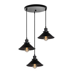 Black Steel Chandelier Conical Shades E27 Matte Black Iron