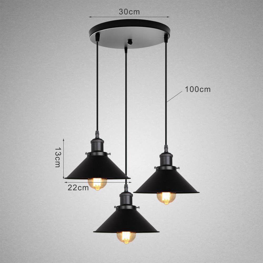 Black Steel Chandelier Conical Shades E27 Matte Black Iron