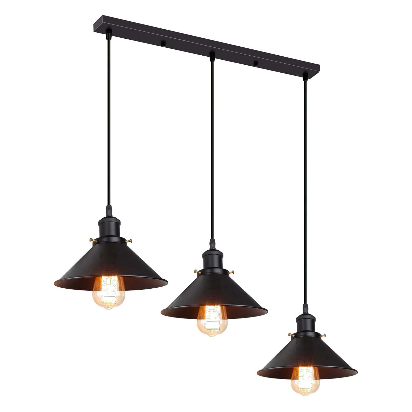 Black Steel Chandelier Conical Shades E27 Matte Black Iron