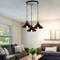 Black Steel Chandelier Conical Shades E27 Matte Black Iron