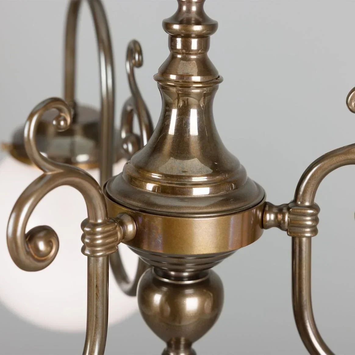 Three-Light Brass Chandelier with Opal Glass Globes, Ø85cm