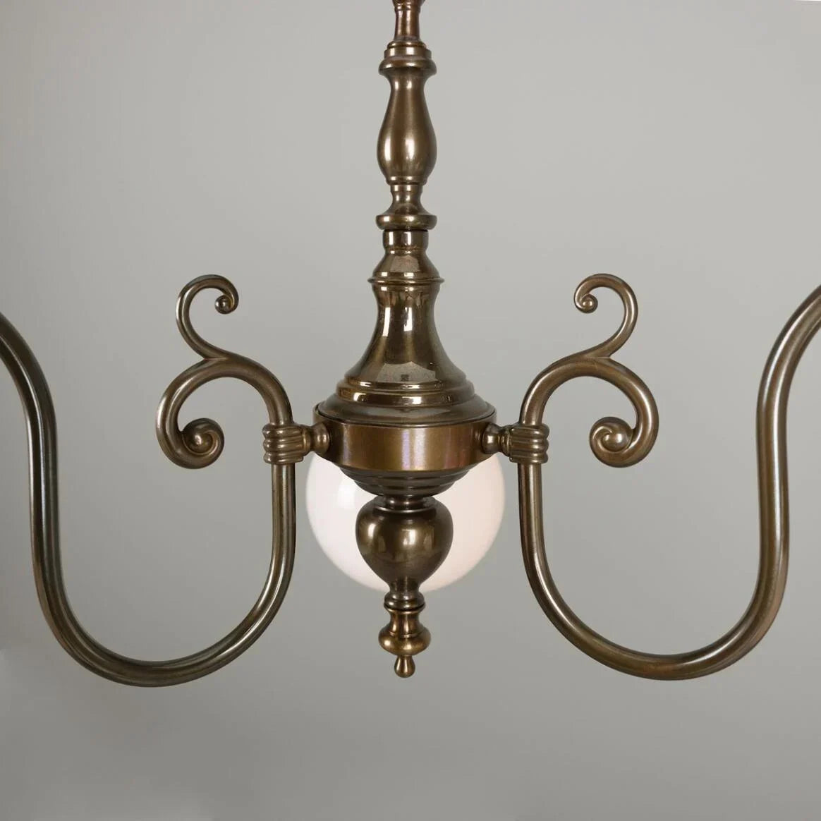 Three-Light Brass Chandelier with Opal Glass Globes, Ø85cm